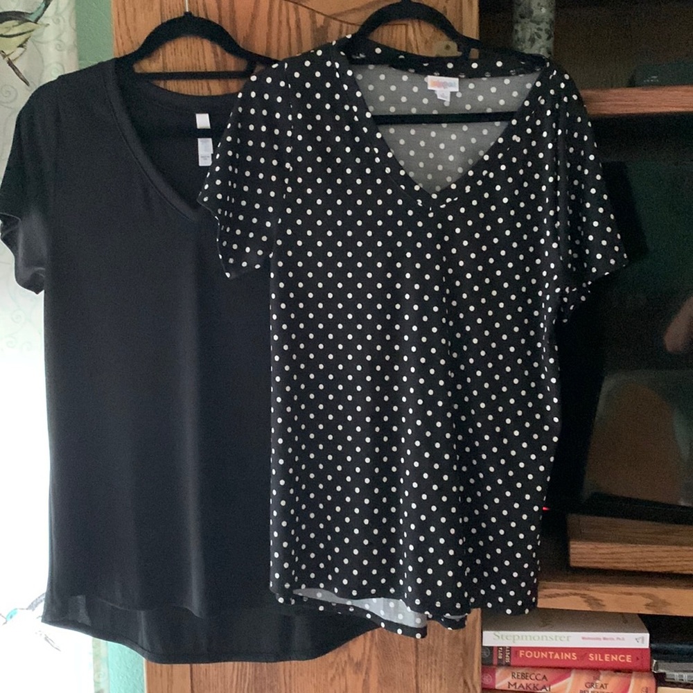 LuLaRoe V-Neck Christy T-Shirts (2) Black & Black/White Polka Dots